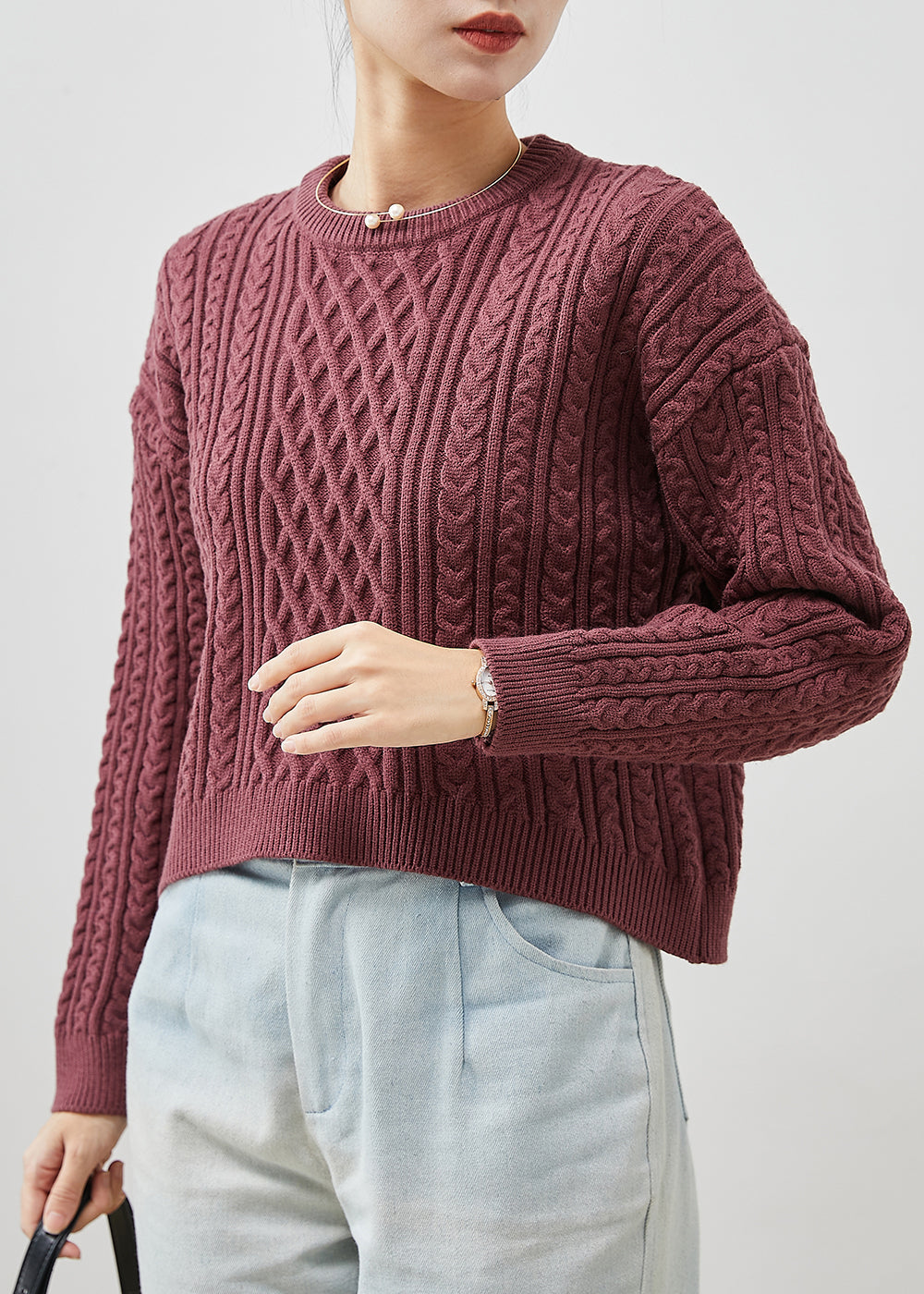 Purple Chunky Oversized Cable Knit Sweater Winter