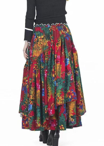 Print Patchwork Tie Waist Maxi Skirts Fall