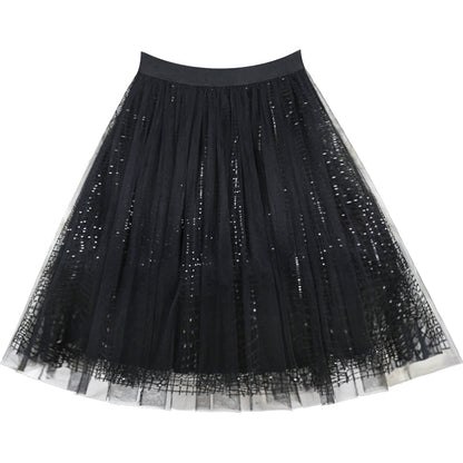 Diy Black Sequins Hollow Out Tulle Pleated Skirt Summer