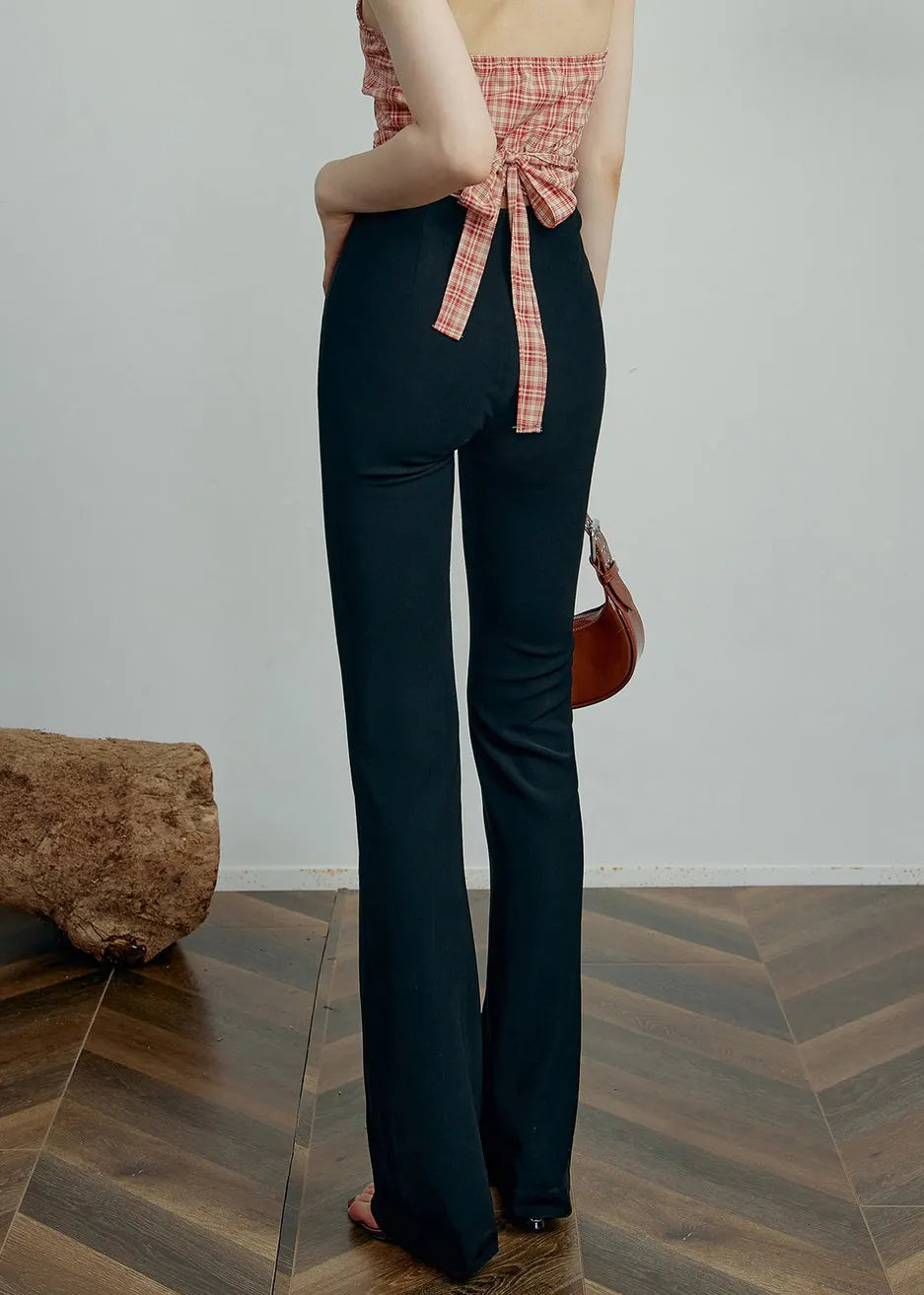 Black Hollow Out Spandex Summer Pants High Waist