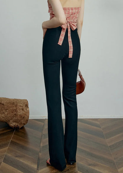 Black Hollow Out Spandex Summer Pants High Waist