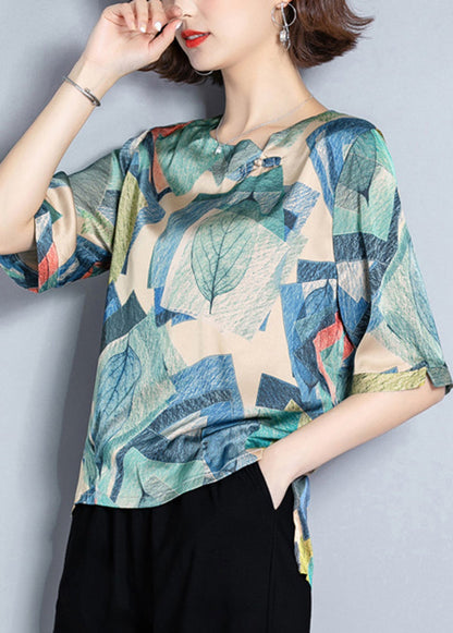 Red Print Oversized Low High Design Silk Top Summer