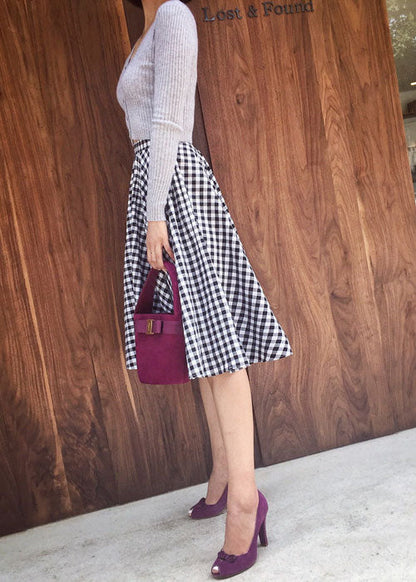 Black White Plaid High Waist Cotton a Line Skirts Spring