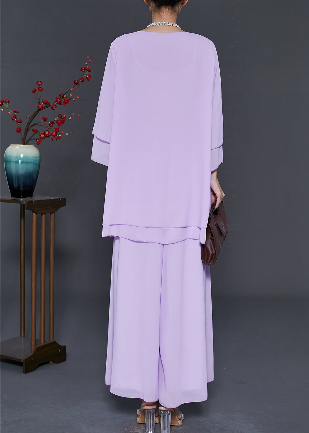 Purple Oversized Draping Chiffon Two Pieces Set Summer