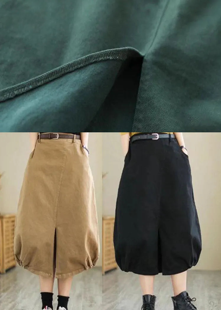 Khaki Side Open High Waist Cotton Skirt Spring