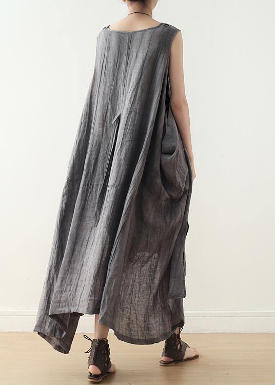 Fitted Sleeveless Linen Grey Side Open Summer Dress