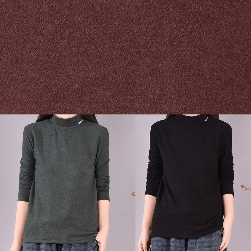 French High Neck Spring Top Silhouette Pattern Black Shirts