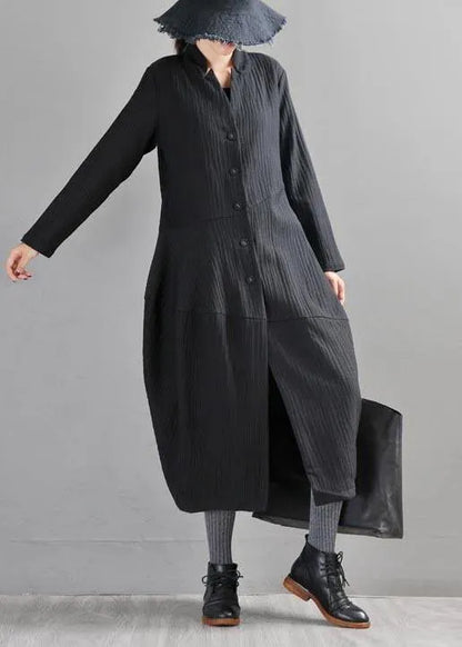 Black Button Long Linen Long Trench Coat
