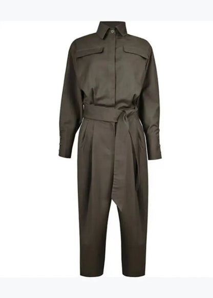 Unique Photo Color Peter Pan Collar Tie Waist Cotton Overalls Jumpsuit Spring