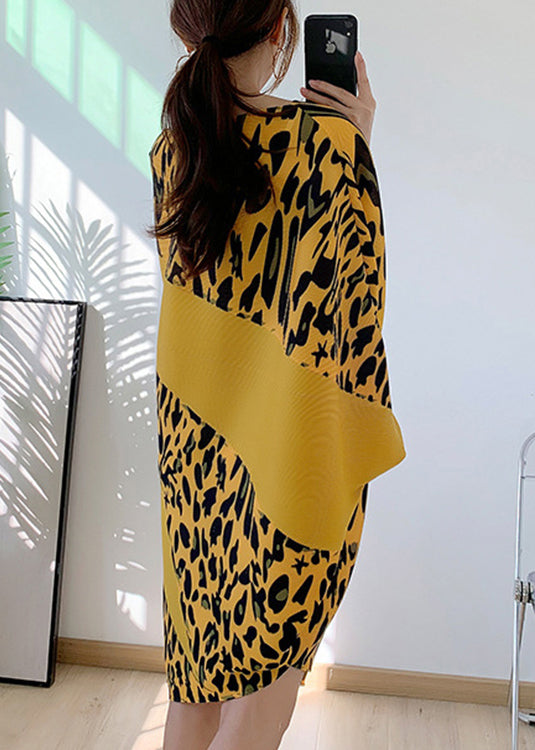 Yellow O-neck Asymmetrical Patchwork Dresses Batwing Sleeve