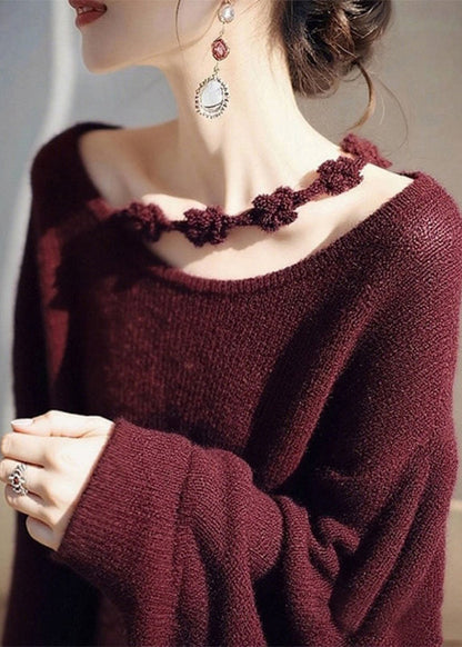 Purple O-neck Cozy Knit Sweater Fall