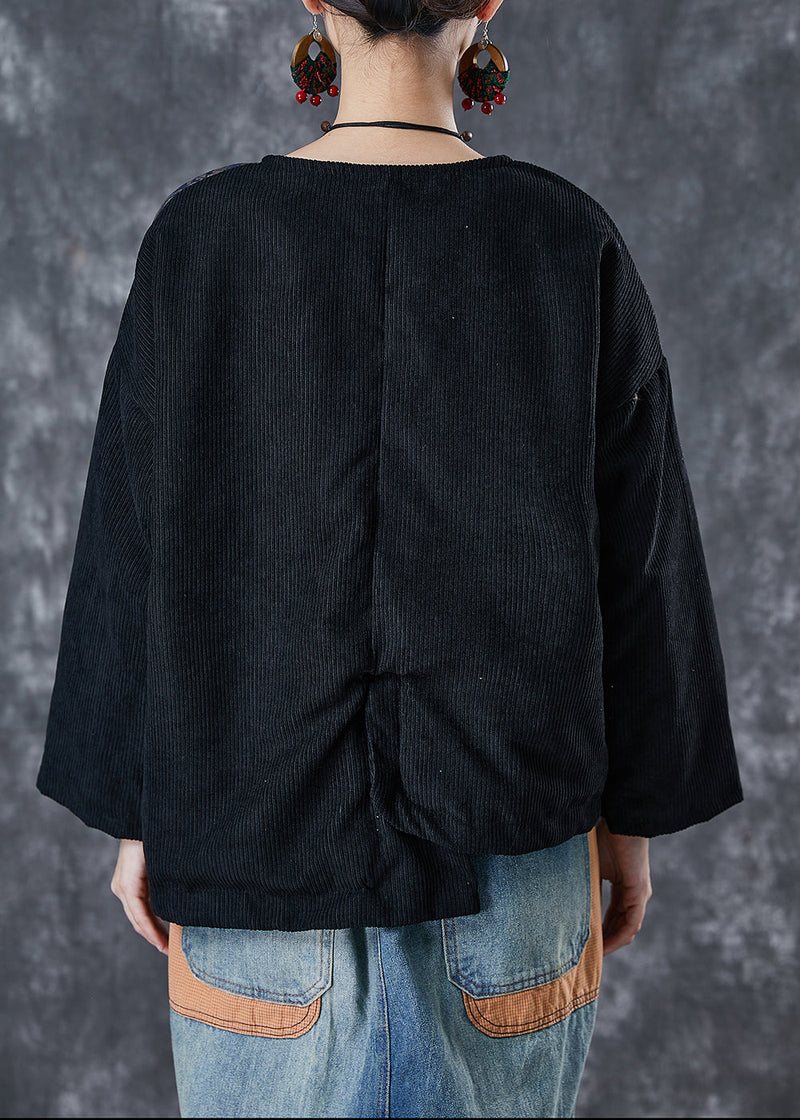 Black Asymmetrical Patchwork Fine Cotton Filled Coats Winter