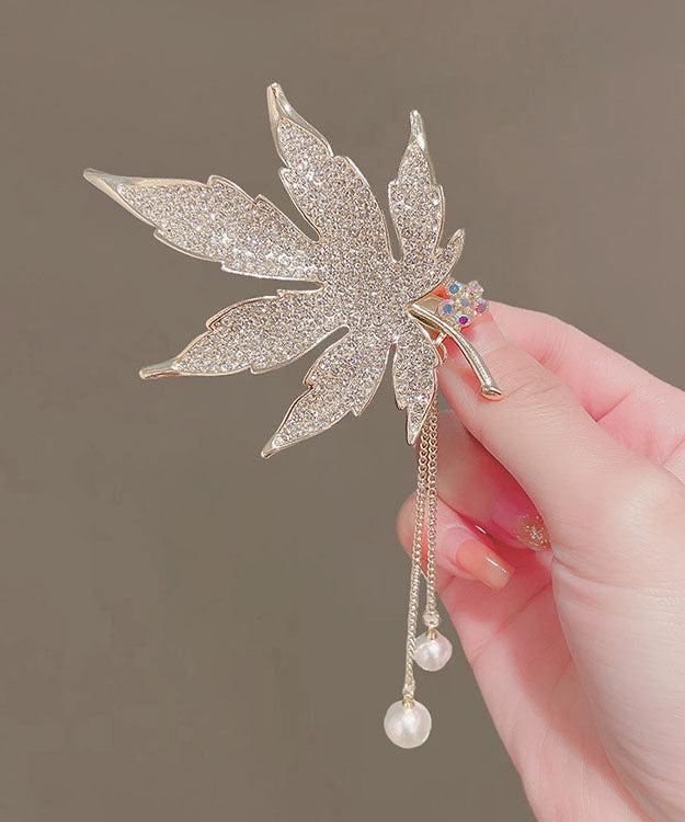 Diy Silk Alloy Zircon Maple Leaves Tassel Hairpin