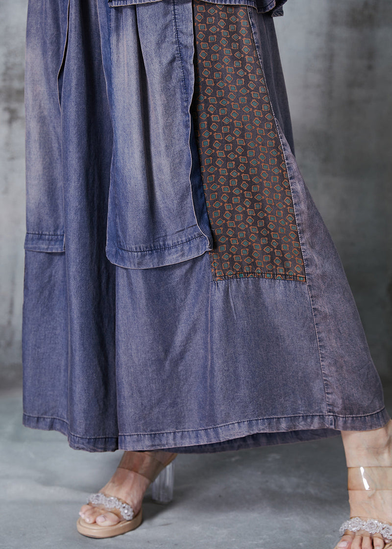 Blue Asymmetrical Patchwork Denim Two Pieces Set Summer