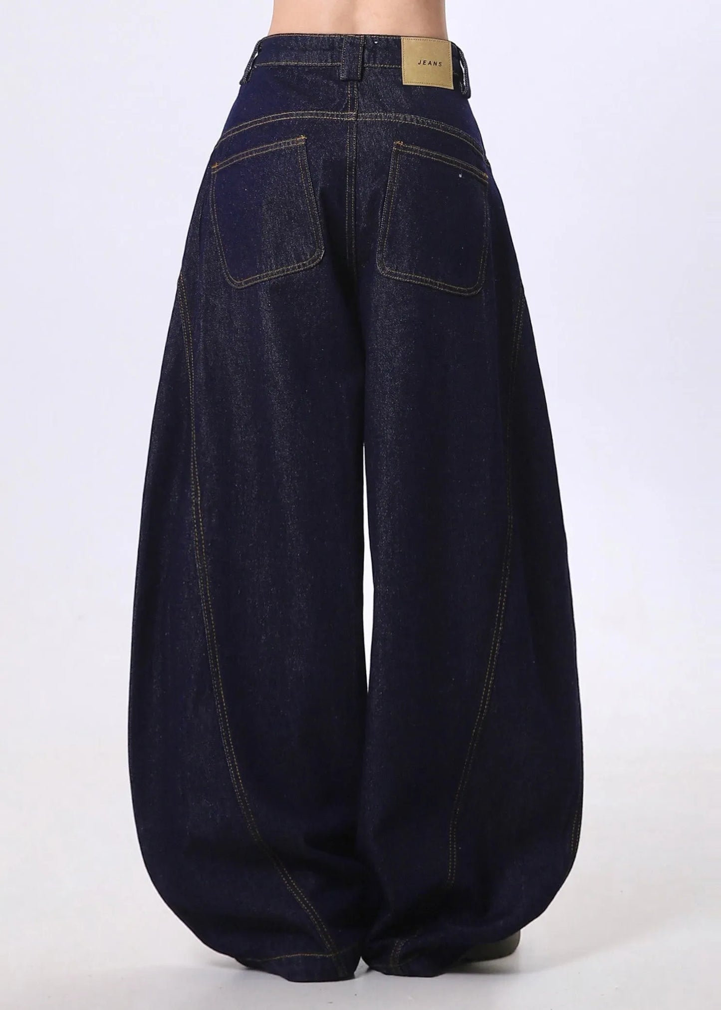 Navy Letter Print Denim Wide Leg Pants Spring