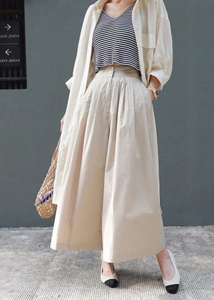 Beige Peter Pan Collar Pockets Button Lengthen Coat Long Sleeve
