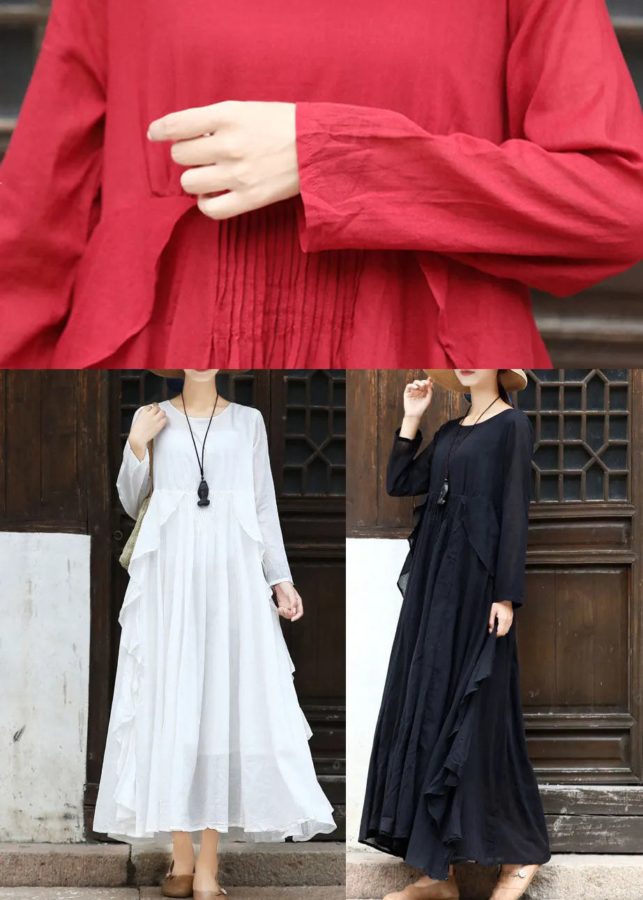 Black Asymmetrical Design Cotton Loose Dress Long Sleeve