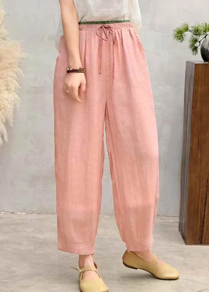 Simple Pink Oversized Linen Harem Pants Trousers Summer