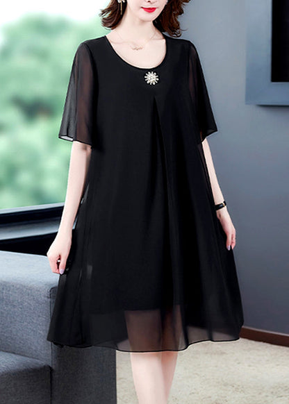 Loose Blue O Neck Chiffon Dresses Summer