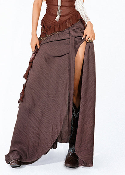 Chocolate Ruffled Asymmetrical Skirts Summer