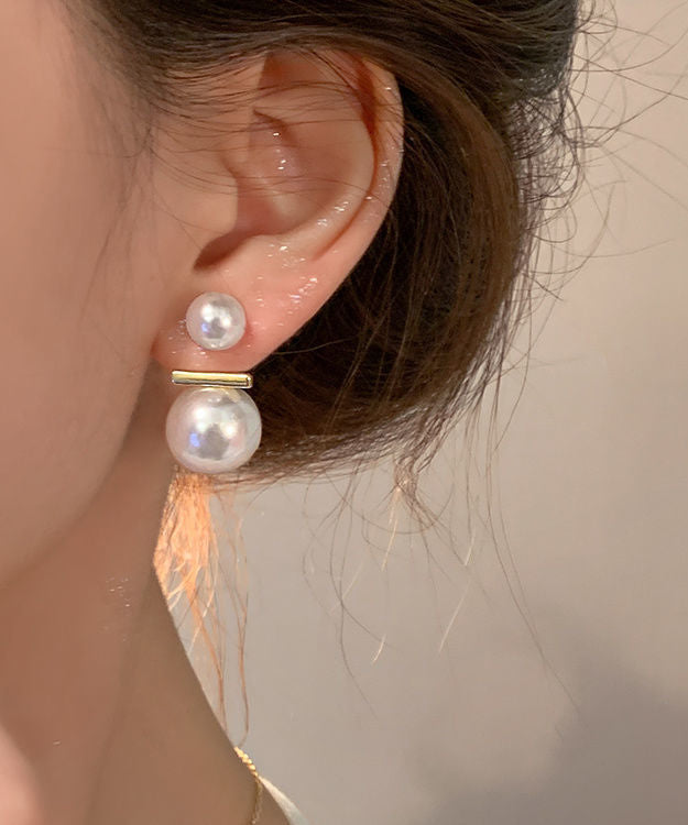 White Copper Overgild Pearl Stud Earrings