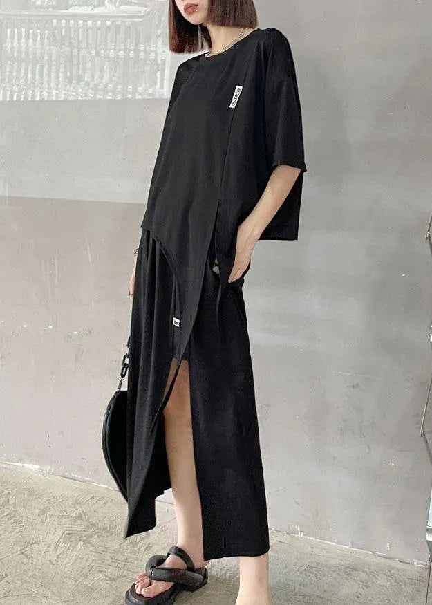 Black Short Top High Waist Slim Skirt Two Piece Set