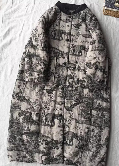 Apricot Oversized Print Fine Cotton Filled Long Coats Winter