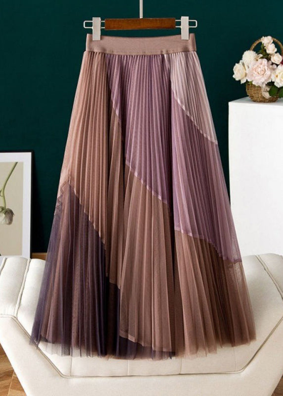 Purple Print Pleated Fall Skirts