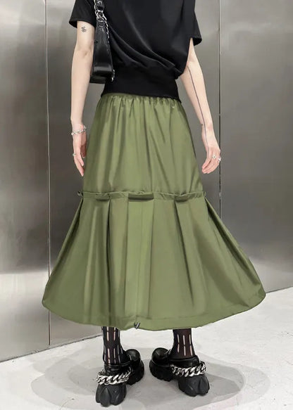 New Army Green Pockets High Waist Patchwork Cotton a Line Skirts Fall