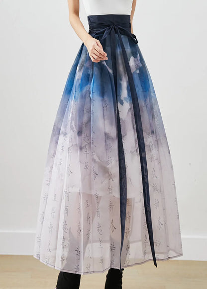 Art Tie Waist Tie Dye Silk a Line Skirt Fall