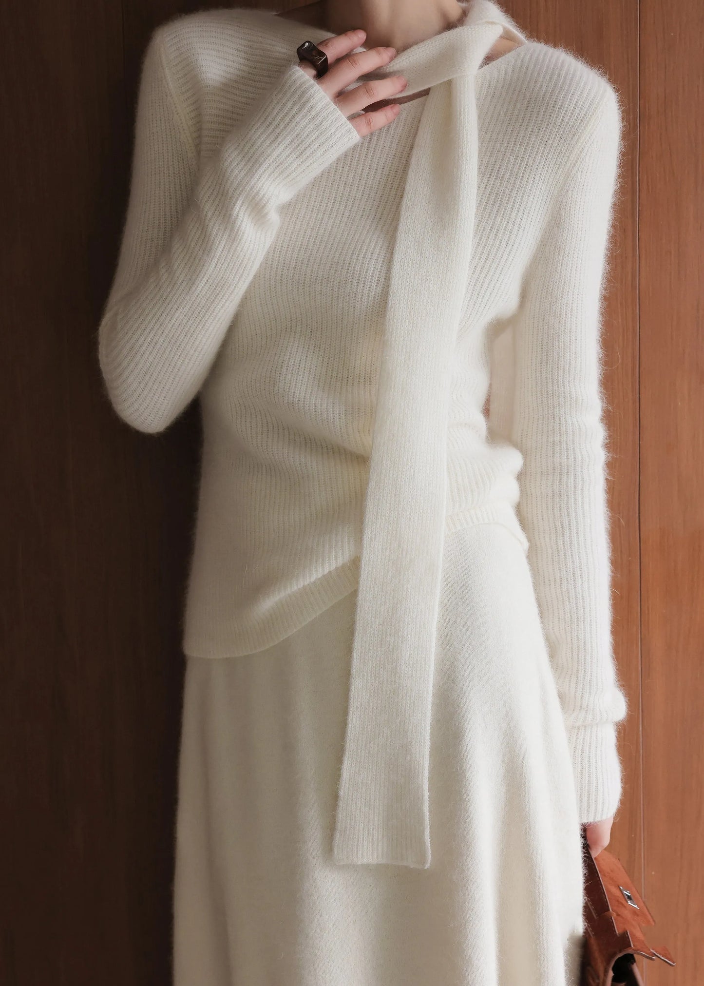 Beige Asymmetrical Cotton Knit Sweaters and Maxiskirts Two Pieces Sets Spring