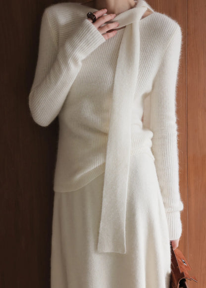 Beige Asymmetrical Cotton Knit Sweaters and Maxiskirts Two Pieces Sets Spring