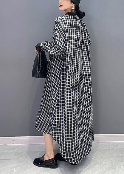 Black V Neck Plaid Holiday Dress Spring
