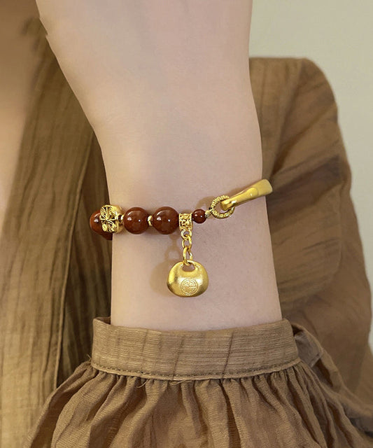 Red Copper Alloy Agate Tassel Charm Bracelet