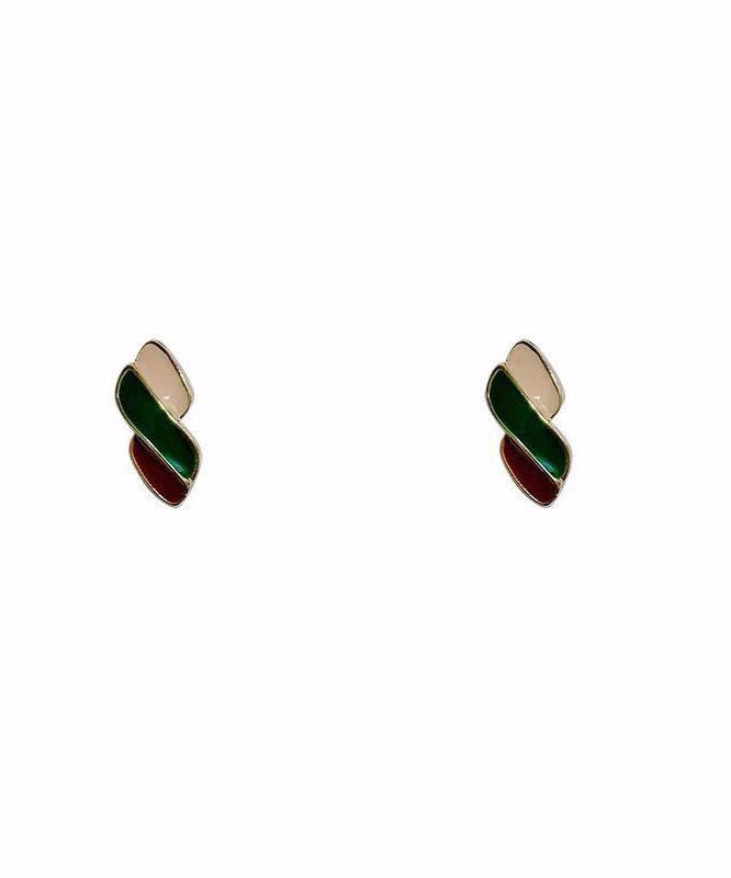 Colorblock Sterling Silver Alloy Drop Glaze Geometric Stud Earrings