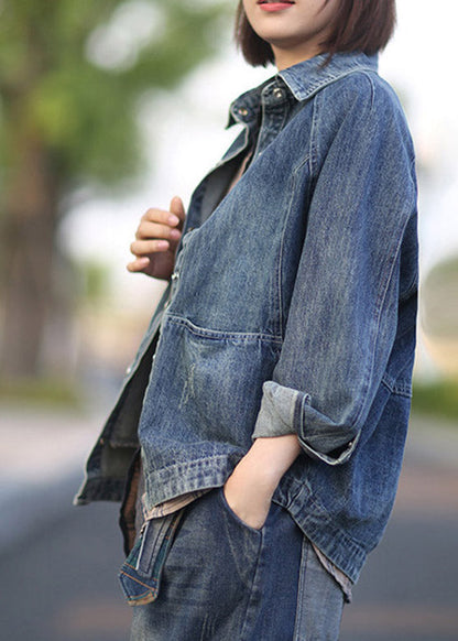 Blue Peter Pan Collar Patchwork Denim Coats Spring