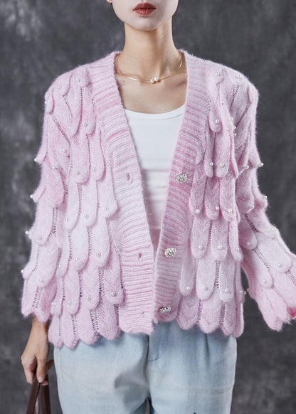 Boutique Pink V Neck Nail Bead Knit Cardigan Spring