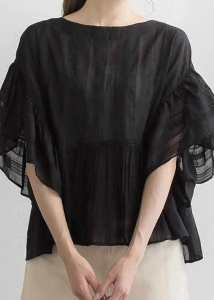 Black O-neck Lantern Sleeve Shirt Lantern Sleeve