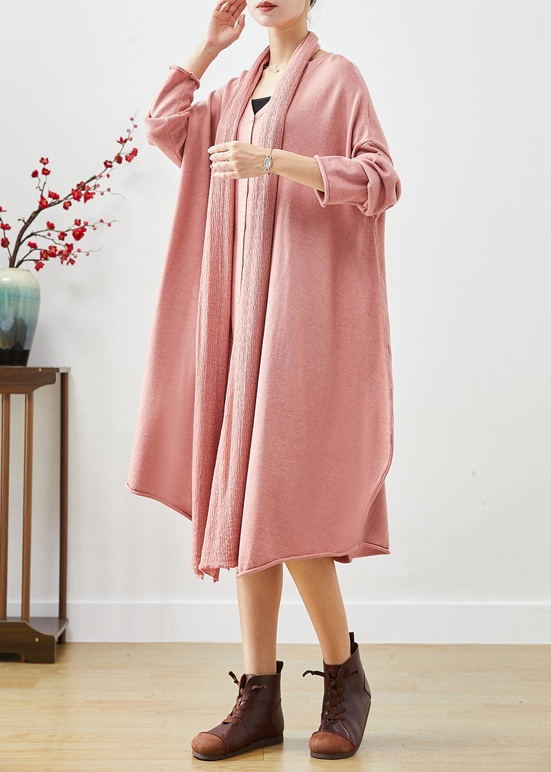 Pink Oversized Complimentary Scarf Knit Dress Batwing Sleeve Spring