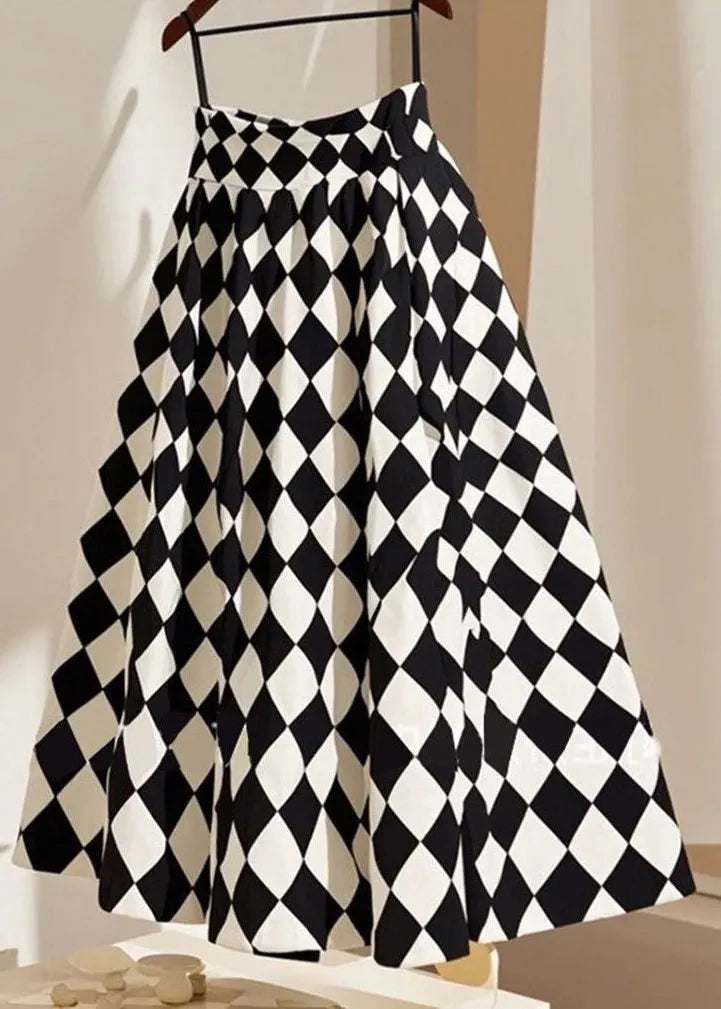 French Plaid High Waist Cotton a Line Skirts Summer