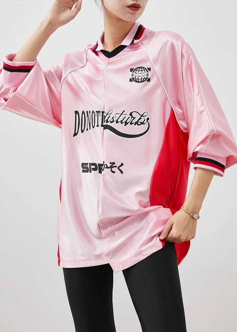 Pink Oversized Patchwork Spandex Sweatshirts Top Spring