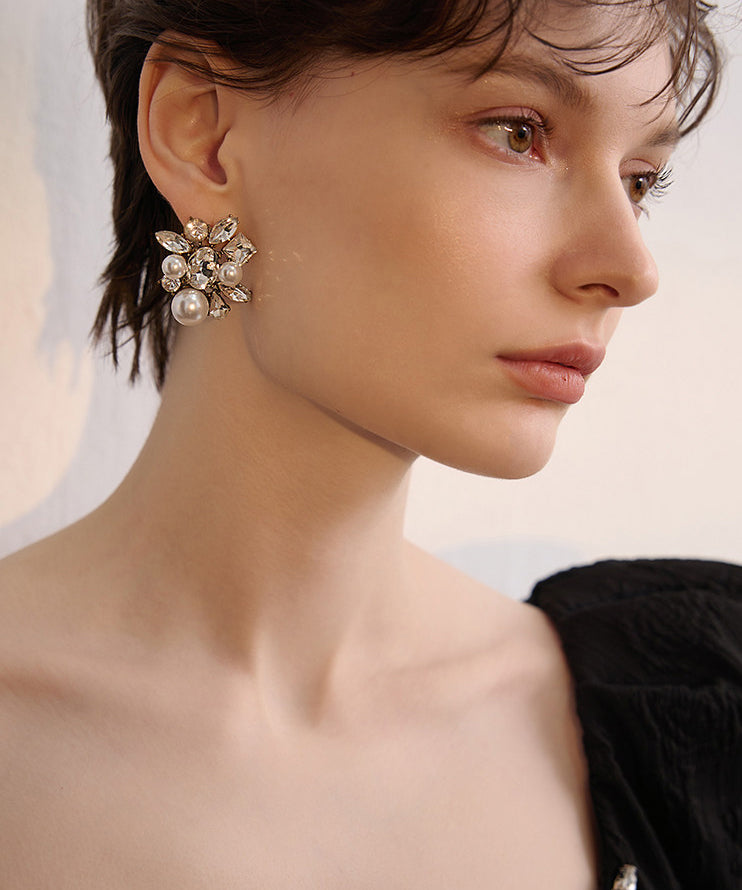 French White Zircon Fine Pearl Drop Earrings