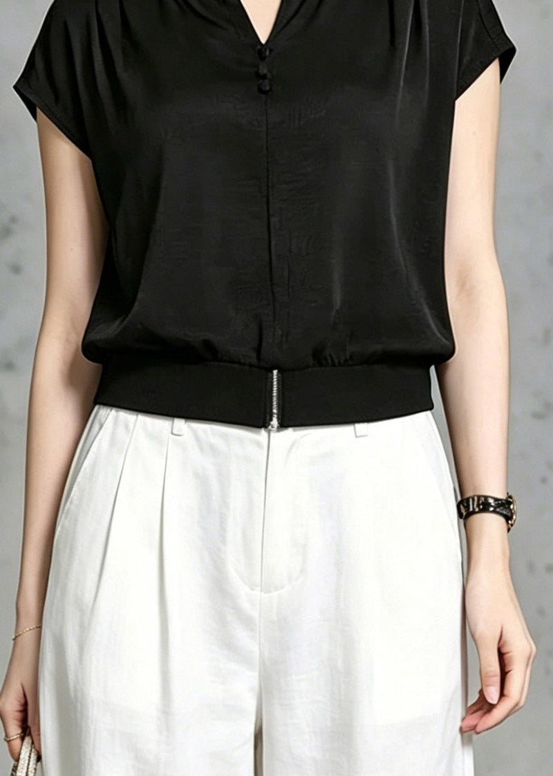 Loose Black O-neck T Shirt Summer