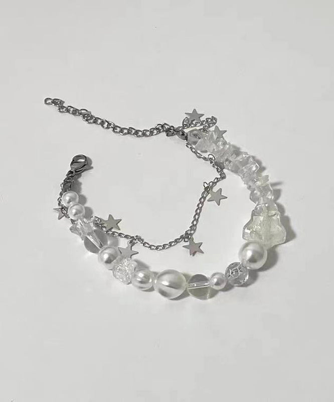 White Stainless Steel Star Double-layer Pearl Charm Bracelet