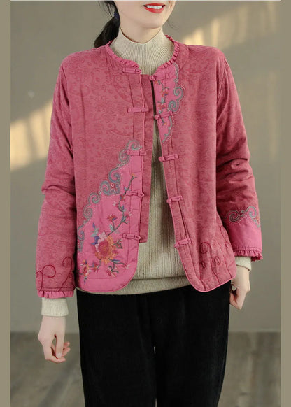 Green Ruffled Embroideried Fine Cotton Filled Coats Spring