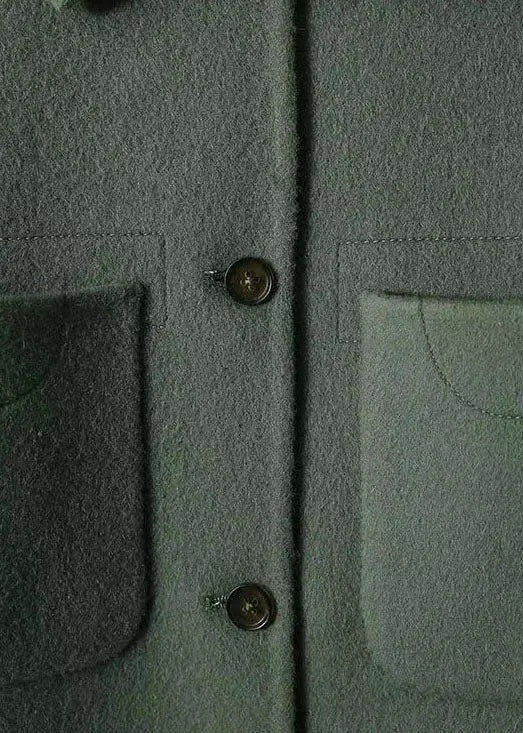 Green Peter Pan Collar Button Pockets Patchwork Woolen Coats Fall