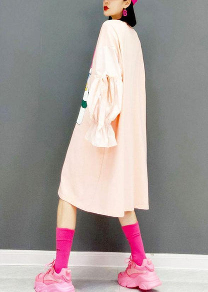 Italian Pink Loose Fall Long Sleeve Long Dresses