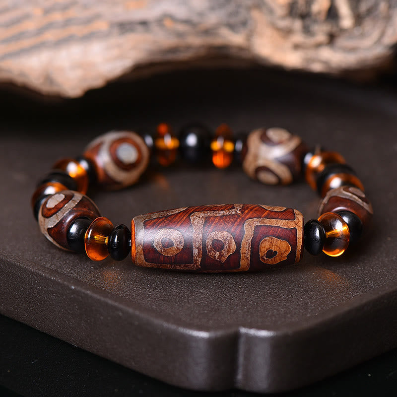 Buddha Stones Tibetan Retro Natural Nine-eye Dzi Bead Blessings Bracelet