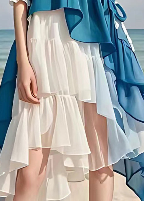 Blue Asymmetrical Patchwork Chiffon Dress Half Sleeve