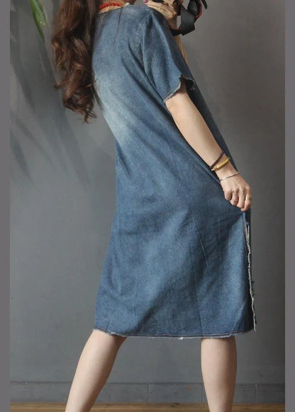 Denim V Neck Side Open Dress Summer